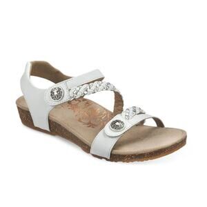 Aetrex Jillian Braided Quarter Strap Sandals Open Toe White Leather Womens Sz 8